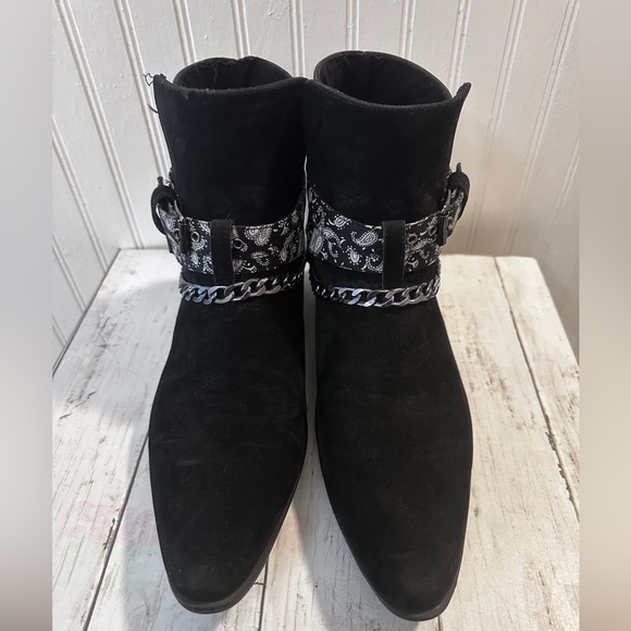 BoohooMan Men’s Size 9 Bandana Chelsea Cowboy Boots Chain Detail Black Suede - Picture 5 of 13